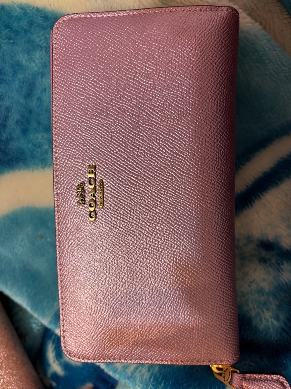 Coach Metallic Rose Pink Zip Wallet with Gold Logo